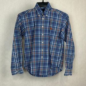Ralph Lauren Boys Button Down Shirt Sz Small 8-10 Blue Plaid Long Sleeve